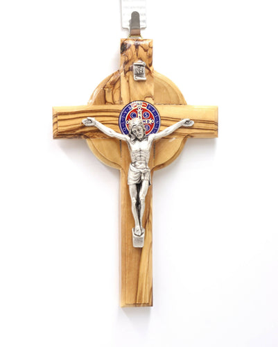 Saint St Benedict 6.5" Cross OliveWood Wall Hanging HolyLand HandMade Christian