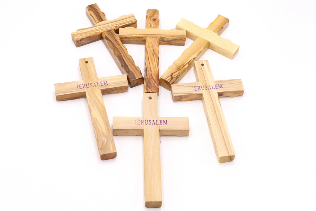 6 PCS Olive Wood Wall 6.1 inch Cross Hand Made Jerusalem Blessed Home Hanging X6