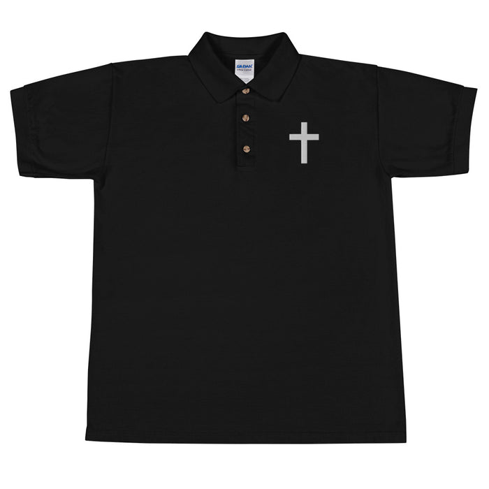 White Cross Embroidered Polo Shirt