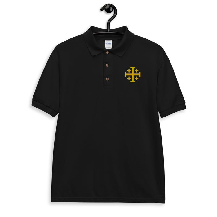 Gold Jerusalem Cross Embroidered Polo Shirt
