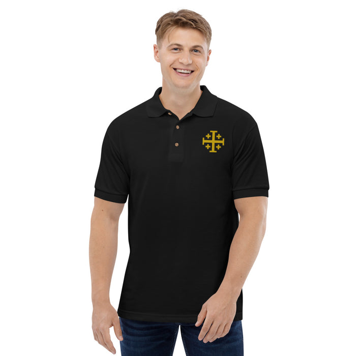 Gold Jerusalem Cross Embroidered Polo Shirt