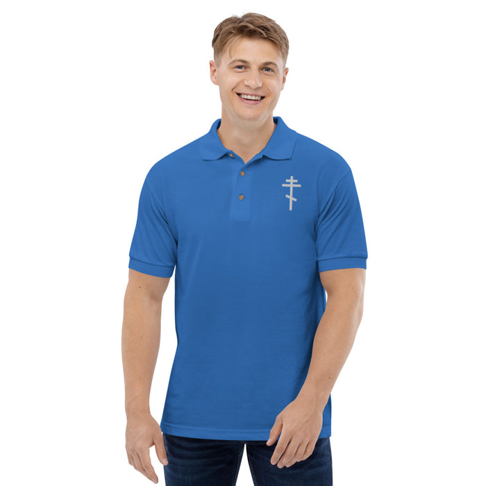 White Russian Cross Embroidered Polo Shirt