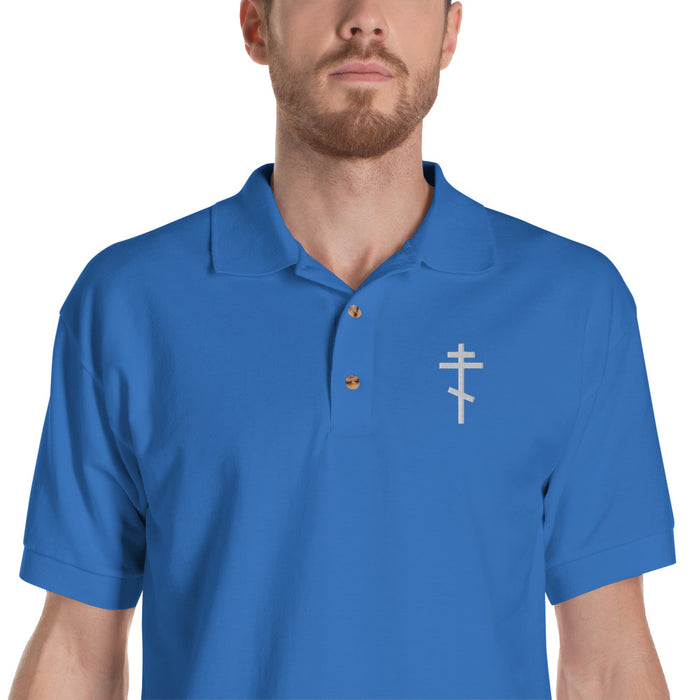 Blue Russian Cross Embroidered Polo Shirt