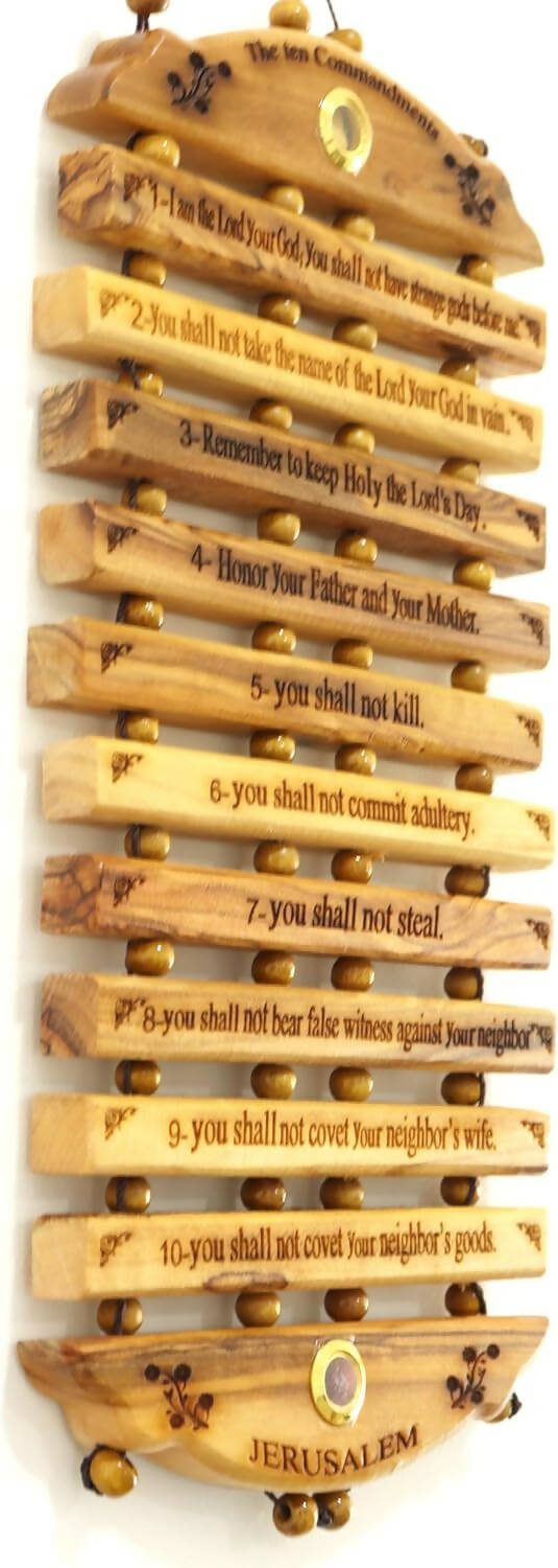 The Ten Commandments Hand Made Olive Wood English Laser Carved Hand Ma ...