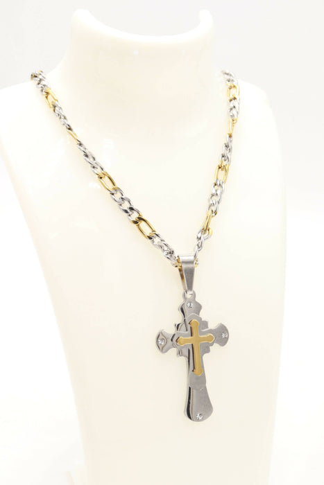 Cross Necklace silver Gold plated Stainless steel Jerusalem Christianity Pendant