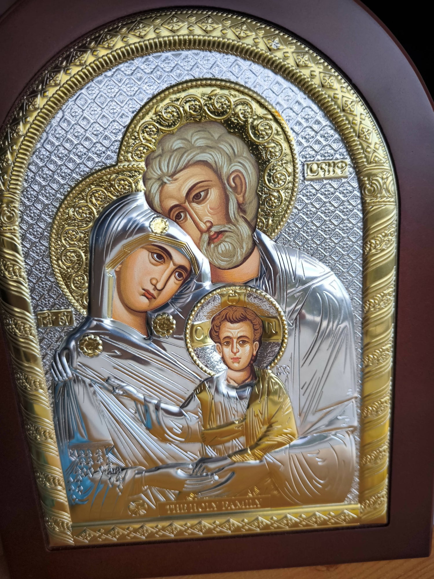 THE HOLY FAMILY 3.74 x 2.95 inch Icon Handicraft hanging \ standing Go ...
