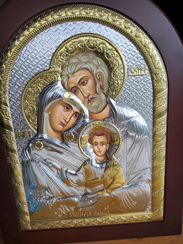 THE HOLY FAMILY 3.74 x 2.95 inch Icon Handicraft hanging \ standing Gold Silver 950 Jerusalem Christian Byzantine art