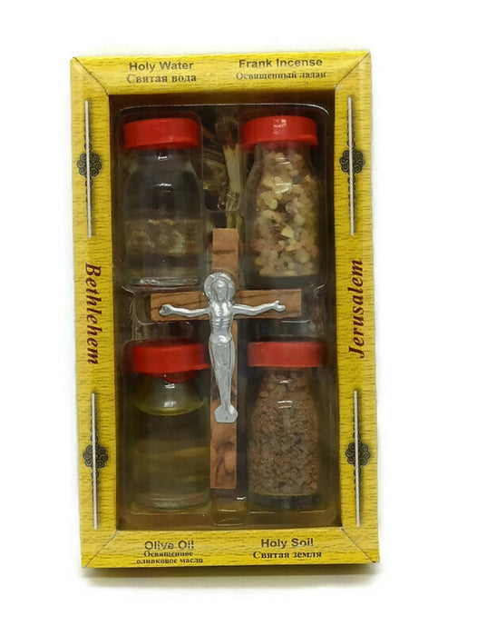 3 PCS Holy Set Water Incense Oil Soil Cross made in Jerusalem HOLY LAND Blessed