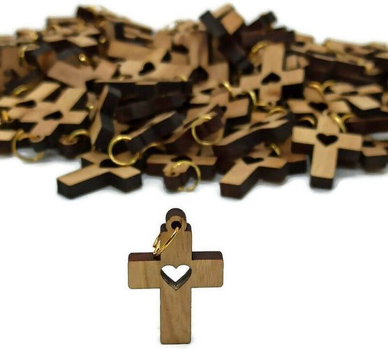 50 pcs Olive Wood Crosses love Pendant Necklace Holy Land Bethlehem Rosary Hand Made