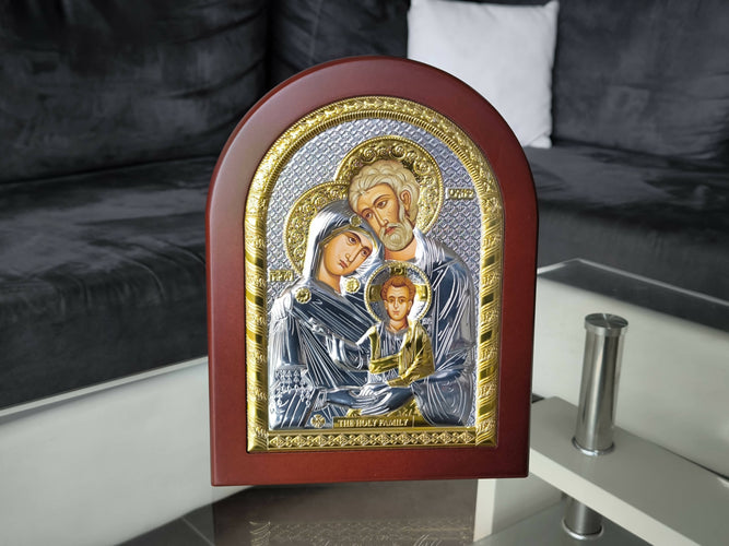 THE HOLY FAMILY 13 x 9.84 inch Icon Handicraft hanging \ standing Gold Silver 950 Jerusalem Christian Byzantine art