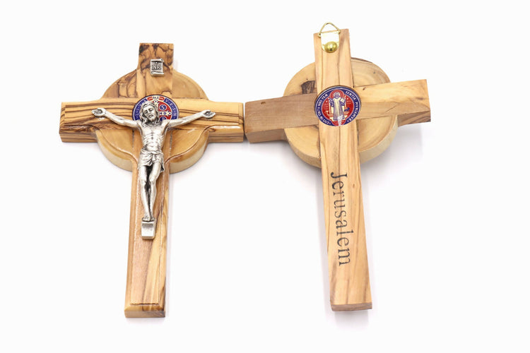 Saint St Benedict 8" Cross Olive Wood Wall Hanging Holy Land HandMade Christian