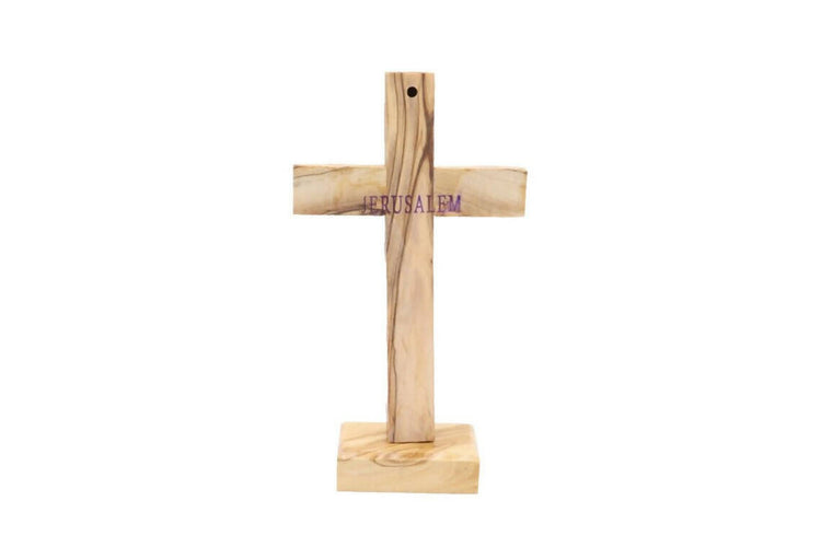 Cross 6.88" Standing Olive Wood Holy Land Jerusalem Certificate Sculpture