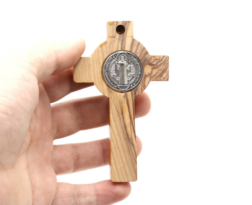 Saint St Benedict Cross Olive Wood Wall Hanging 4" Holy Land Hand Made Christian