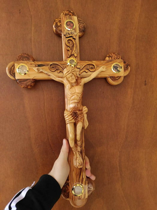 Olive Wood Cross Holy Land Jerusalem 21" Large Bethlehem Made Crucifix Wall Hand Hanging
