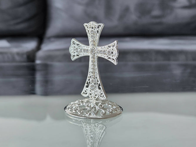 Metal Cross Holy Land Decoration Jeweled Accents Desktop Gift silver Religion Home Blessed