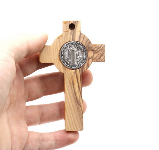 3 PC Set 4" -6.5" - 8" Saint St Benedict Cross Olive Wood Hanging Holy Land