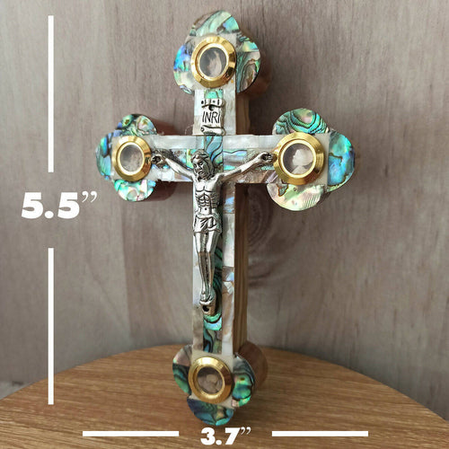 Mother of Pearl Crucifix Olive Wood Jerusalem Cross Handmade Holy land Wall