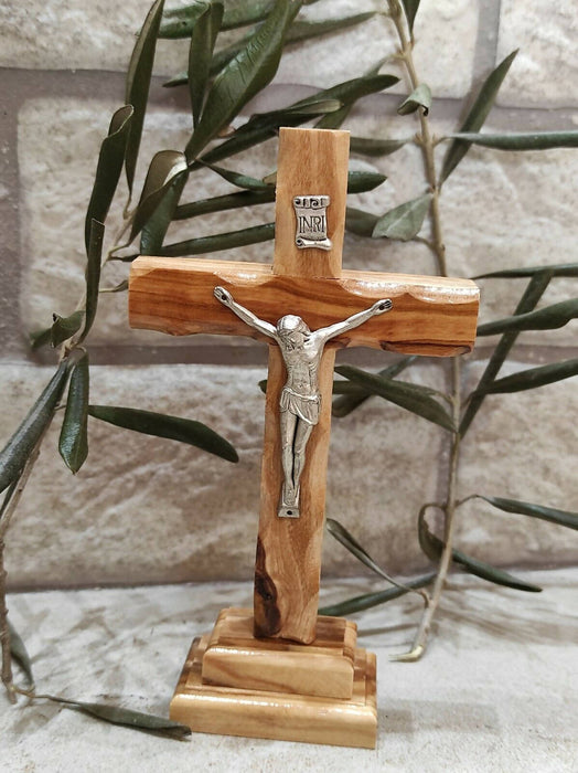 Olive Wood Crucifix Cross Stand Holy Land Jerusalem Gift Blessed Catholic Jesus