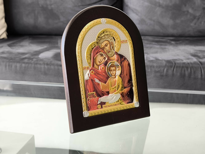 Copy of Copy of Icon The Holy Family Gold 10.23 x 7.87 inch Silver 950 Nikolaos Silver Jerusalem Colored Handicraft Christian Byzantine art hanging \ standing