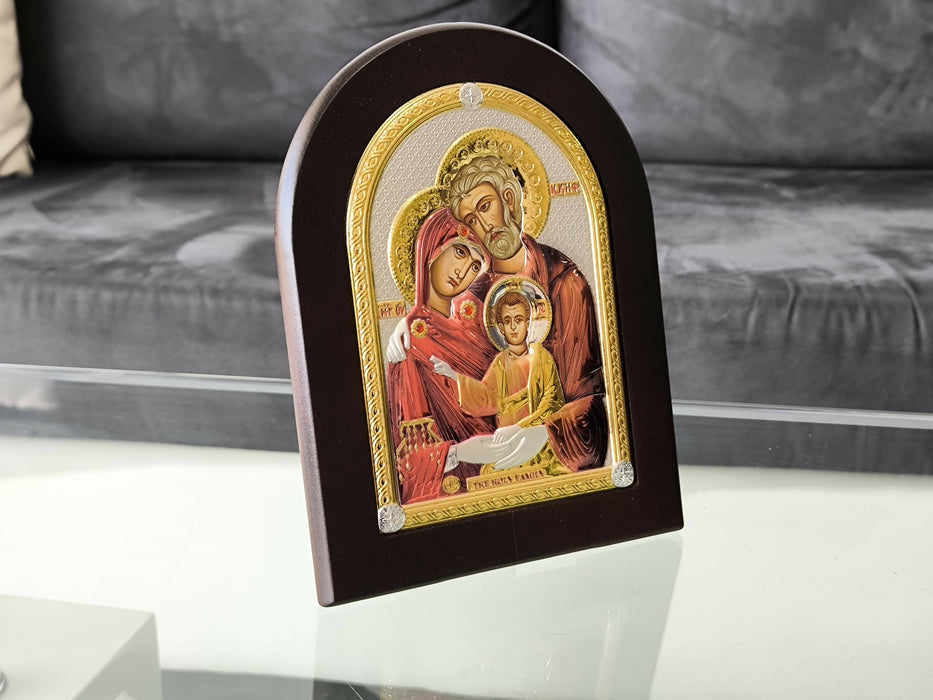Copy of Icon The Holy Family Gold 8.26 x 5.90 inch Silver 950 Nikolaos Silver Jerusalem Colored Handicraft Christian Byzantine art hanging \ standing
