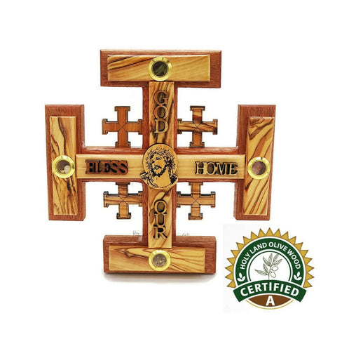 Terra Santa Wall Cross Jerusalem Cross Hand Made With Incense Soil Hand Made Olive Wood Holy Land