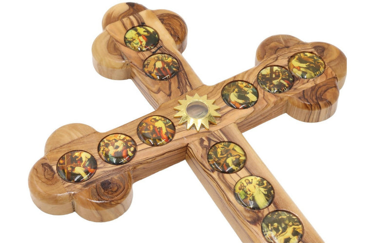 Large 14 Stations Wall Cross † Olive Wood Cross Hand Made Holy Land Jerusalem Holy Blessed Gift Home Christian made in Bethlehem 15.07"