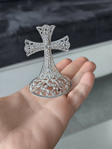 Metal Cross Holy Land Decoration Jeweled Accents Desktop Gift silver Religion Home Blessed