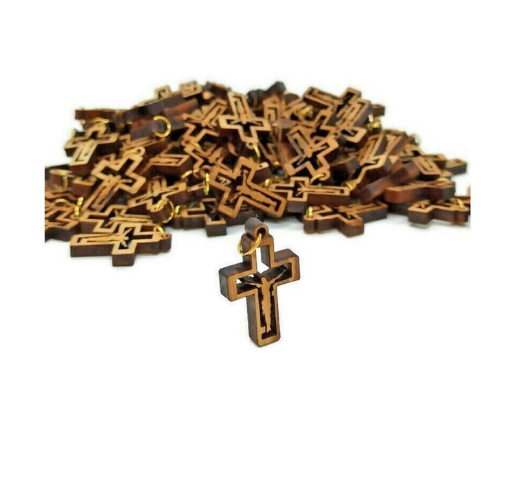 Lot 50 carved Jesus Olive Wood Cross Hand Made Holy Land Jerusalem For Necklace