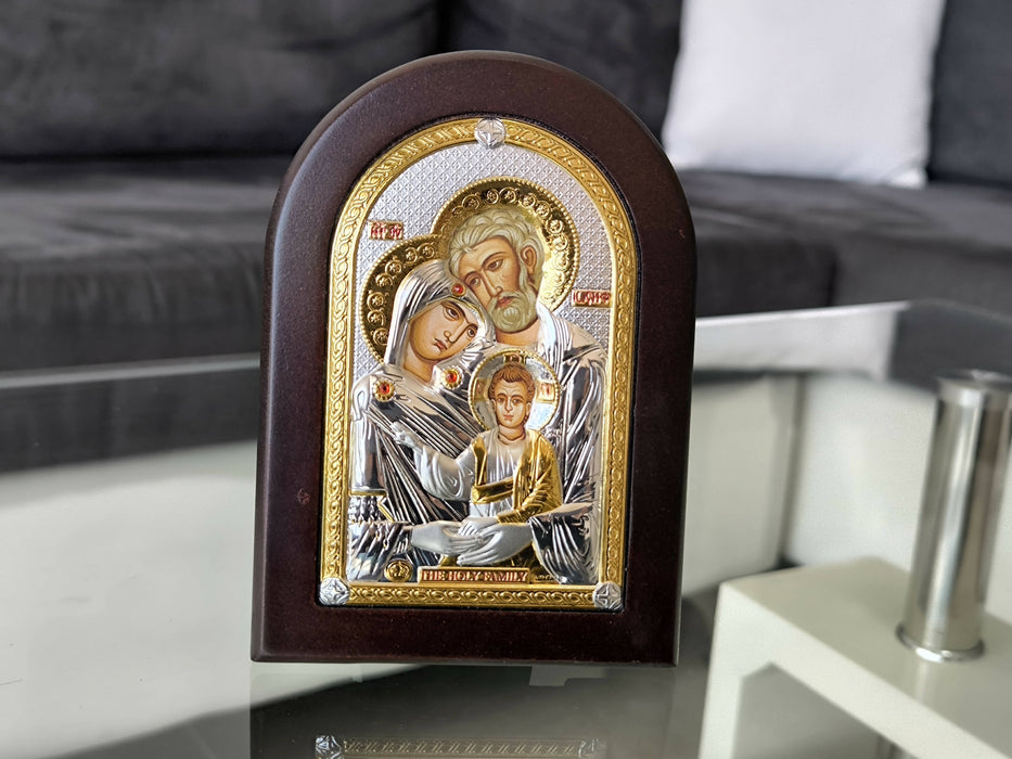 The Holy Family 10.23 x 7.87 inch Icon Handicraft hanging \ standing Gold Silver 950 Nikolaos Silver Jerusalem Christian Byzantine art