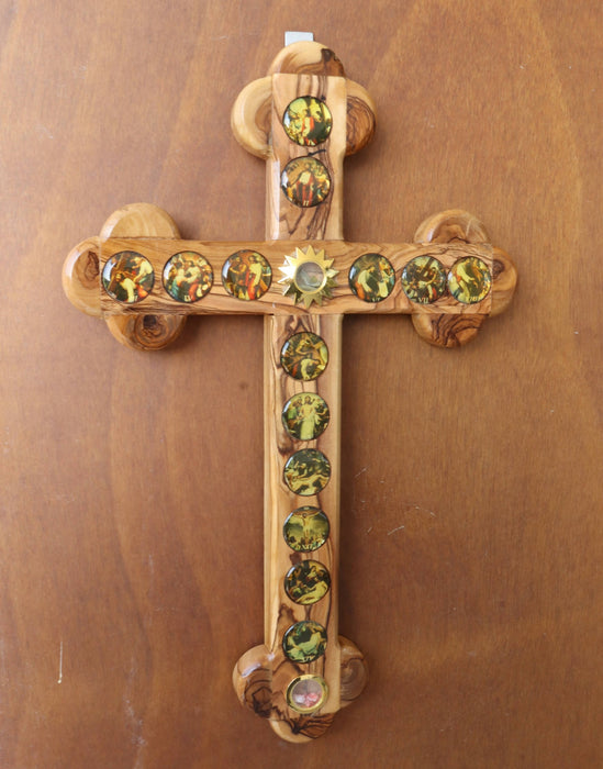 Large 14 Stations Wall Cross † Olive Wood Cross Hand Made Holy Land Jerusalem Holy Blessed Gift Home Christian made in Bethlehem 15.07"