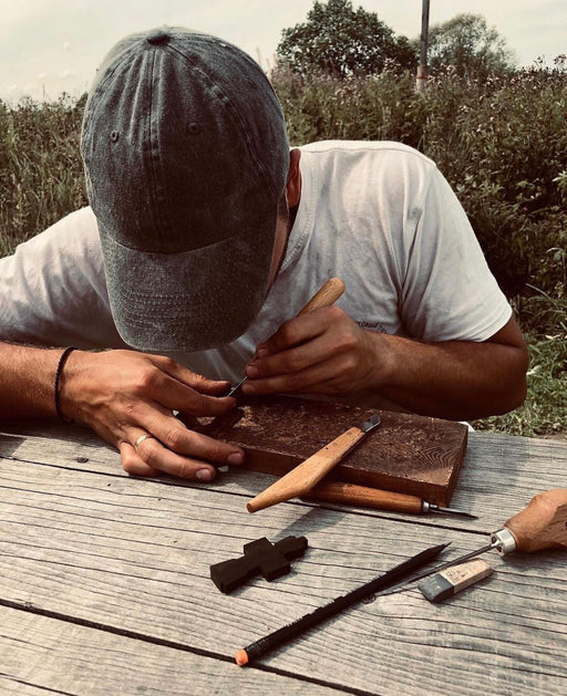 Hand-Carved Ebony Orthodox Cross with Silver Crucifix
