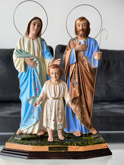Holy Family 13" Religious Statue with crystal eyes Figurine Made in Fatima Portugal hand decorated Statuary