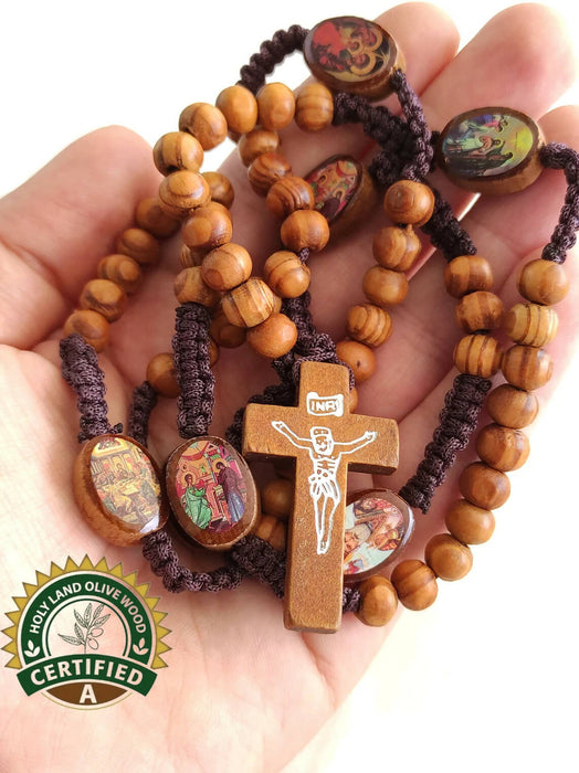 Olive Wood Icons Rosary, Catholic Rosary, Wooden Rosary, Holy Land Rosary, Blessed