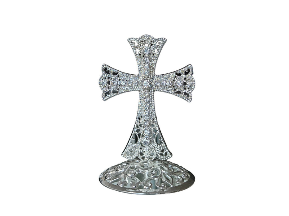 Metal Cross Holy Land Decoration Jeweled Accents Desktop Gift silver Religion Home Blessed