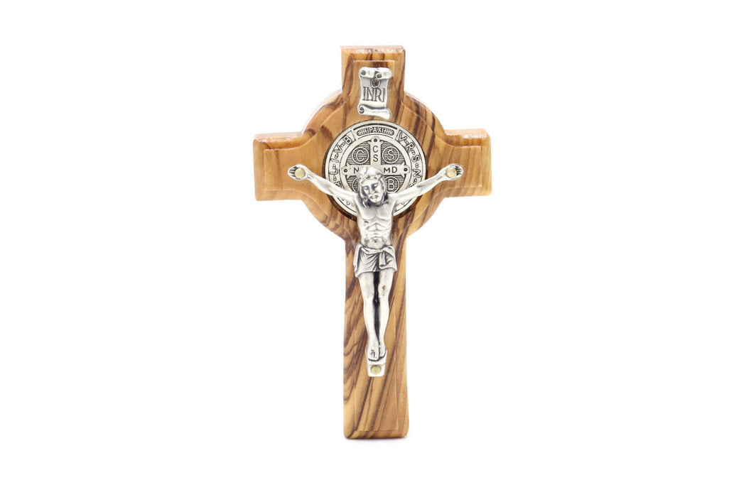 Saint St Benedict Cross Olive Wood Wall Hanging 4" Holy Land Hand Made Christian