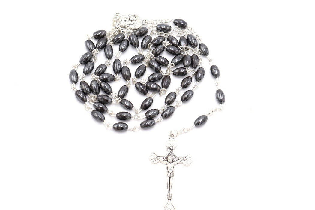 Rosary Black Hematite Jerusalem Hand Made Holy Land Necklace Beads