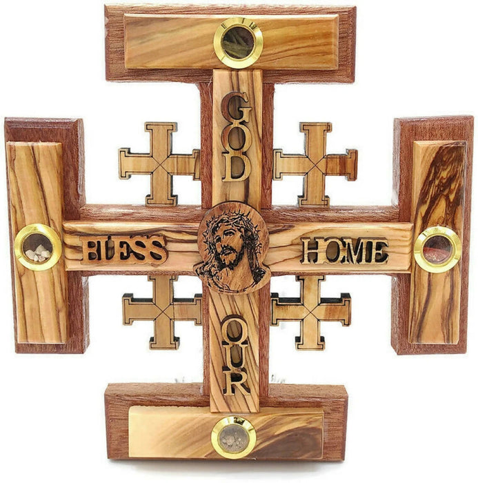 Terra Santa Wall Cross Jerusalem Cross Hand Made With Incense Soil Hand Made Olive Wood Holy Land