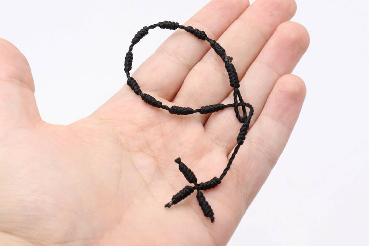 2 Pcs Bracelet Hand Made Rope Rosary Jerusalem Holy Land Black Prayer Christian