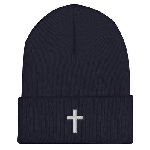 White Cross Cuffed Beanie