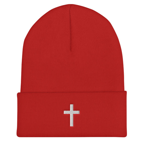 White Cross Cuffed Beanie