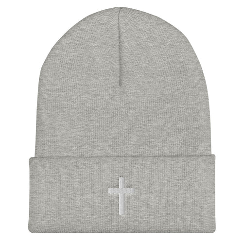 White Cross Cuffed Beanie