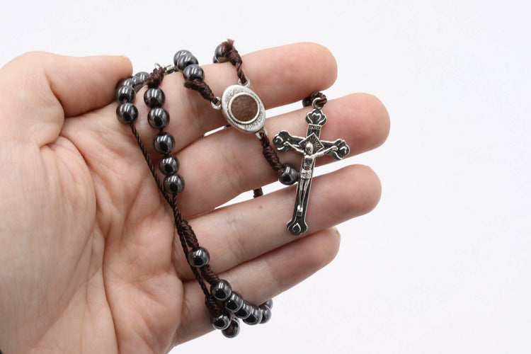 Necklace Rosary Black Hematite Jerusalem Hand Made Holy Land Beads Crucifix