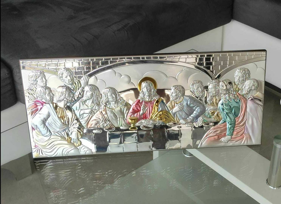 The Last Supper 19.68 inch Colored Silver 950 Holy Icon Handicraft Christian Gold and Colored with Box Made by Nicolaos
