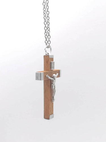 Necklace Crucifix Cross Pendant Stainless Steel Chain Jesus Christ Silver Unisex New Jewelry Olive Wood Holy Land Jerusalem Blessed