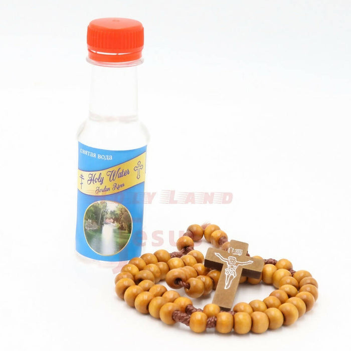 Holy Water Jordan River with Rosary Olive Wood Set 