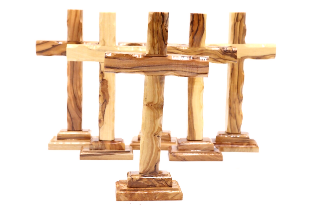 6 Pcs Cross Hand made Olive Wood Jerusalem Standing Crucifix Holy Land
