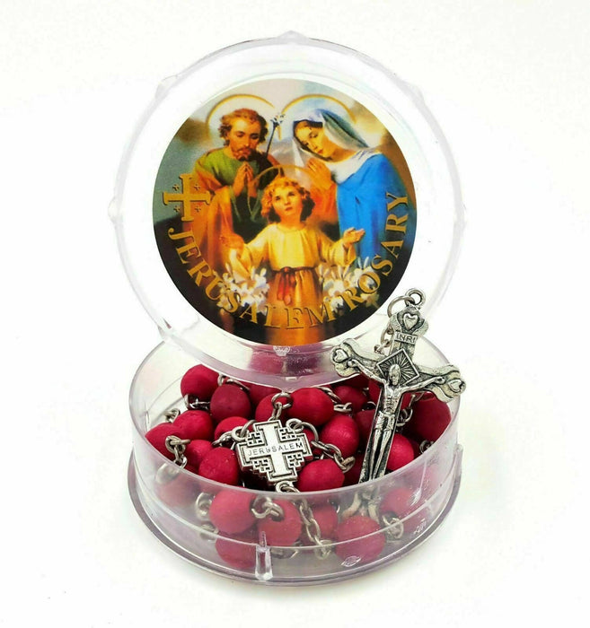 3PCS Rosary Red Jerusalem Blessed Beads Cross Catholic Holy land Necklace Rose Gift