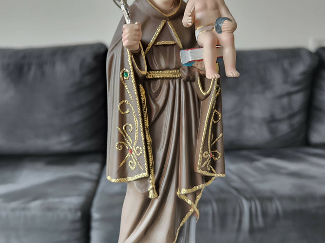 Saint Anthony 14.56" Religious Statue with crystal eyes Figurine Made in Fatima Portugal hand decorated Statuary