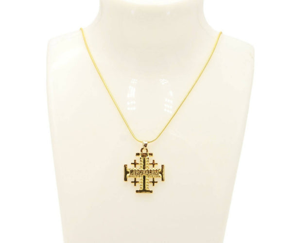 Cross Jerusalem Necklace Pendant Christianity Gold Chain Holy Land Jewelry