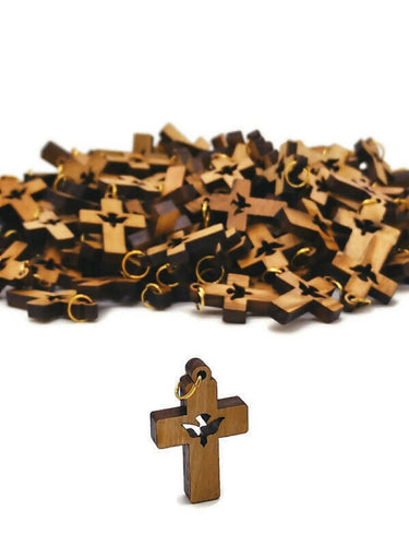 Lot 50 carved Holy Spirit Olive Wood Cross Hand Made Holy Land Jerusalem Rosary